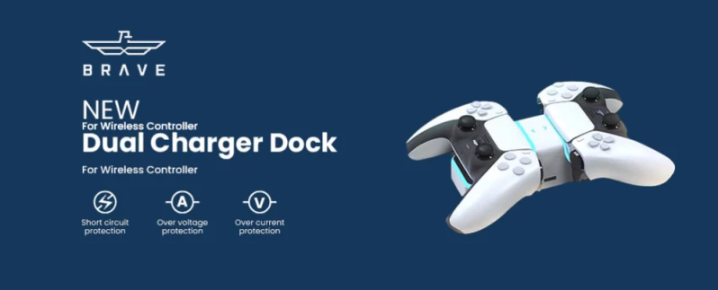 BRAVE Dual Charger Dock with Blue Light for Ps5 Wireless Controller