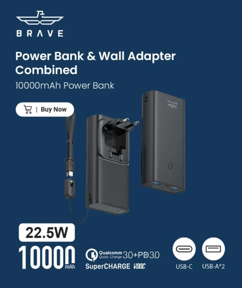 BRAVE Power bank & Wall Adapter Combined 10000mAh 22.5W