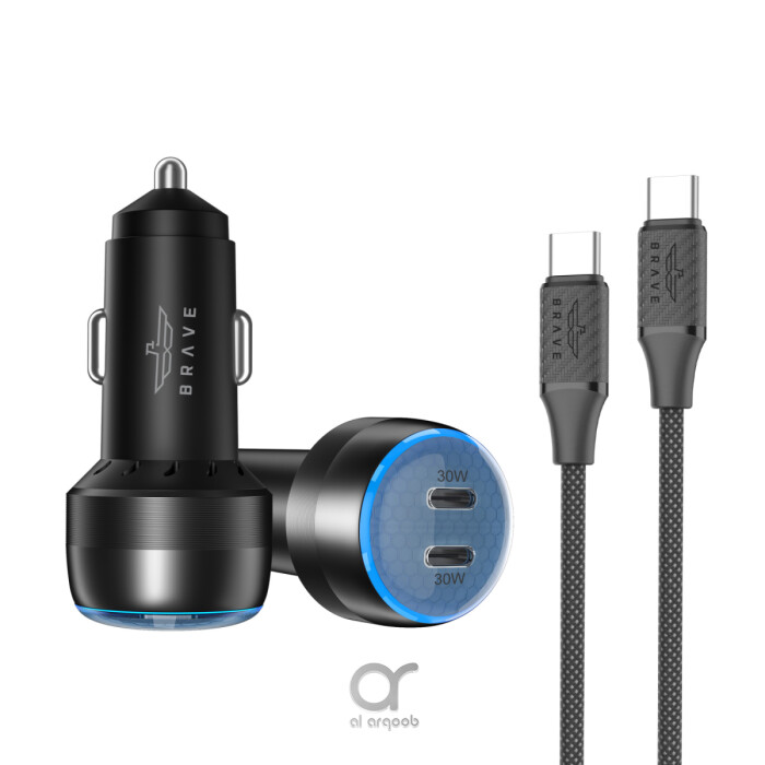 BRAVE 60W USB-C Car Charger + 100W Cable – PD 3.0 Fast Charge – Black