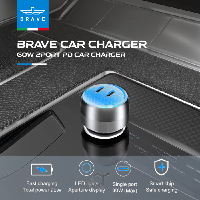 BRAVE 60W USB-C Car Charger + 100W Cable – PD 3.0 Fast Charge – Black