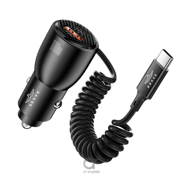 BRAVE 110W USB-C Car Charger + Coiled Cable – Fast Charging – Black