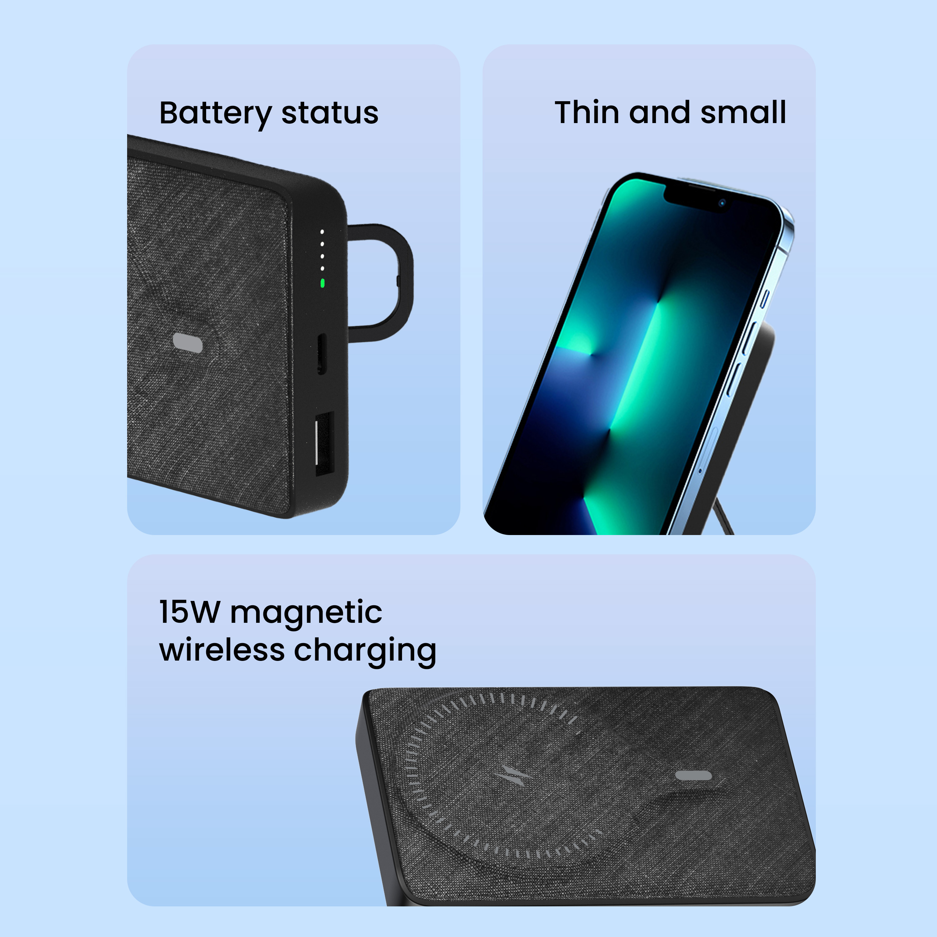 BRAVE 20W Magnetic 10,000 mAh Mini Power Bank with Kickstand & Grip – Black