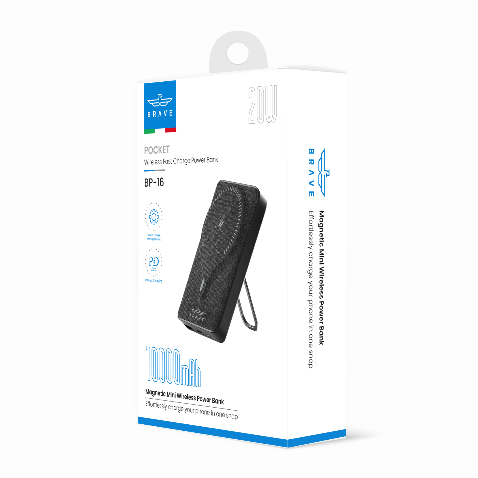 BRAVE 20W Magnetic 10,000 mAh Mini Power Bank with Kickstand & Grip – Black