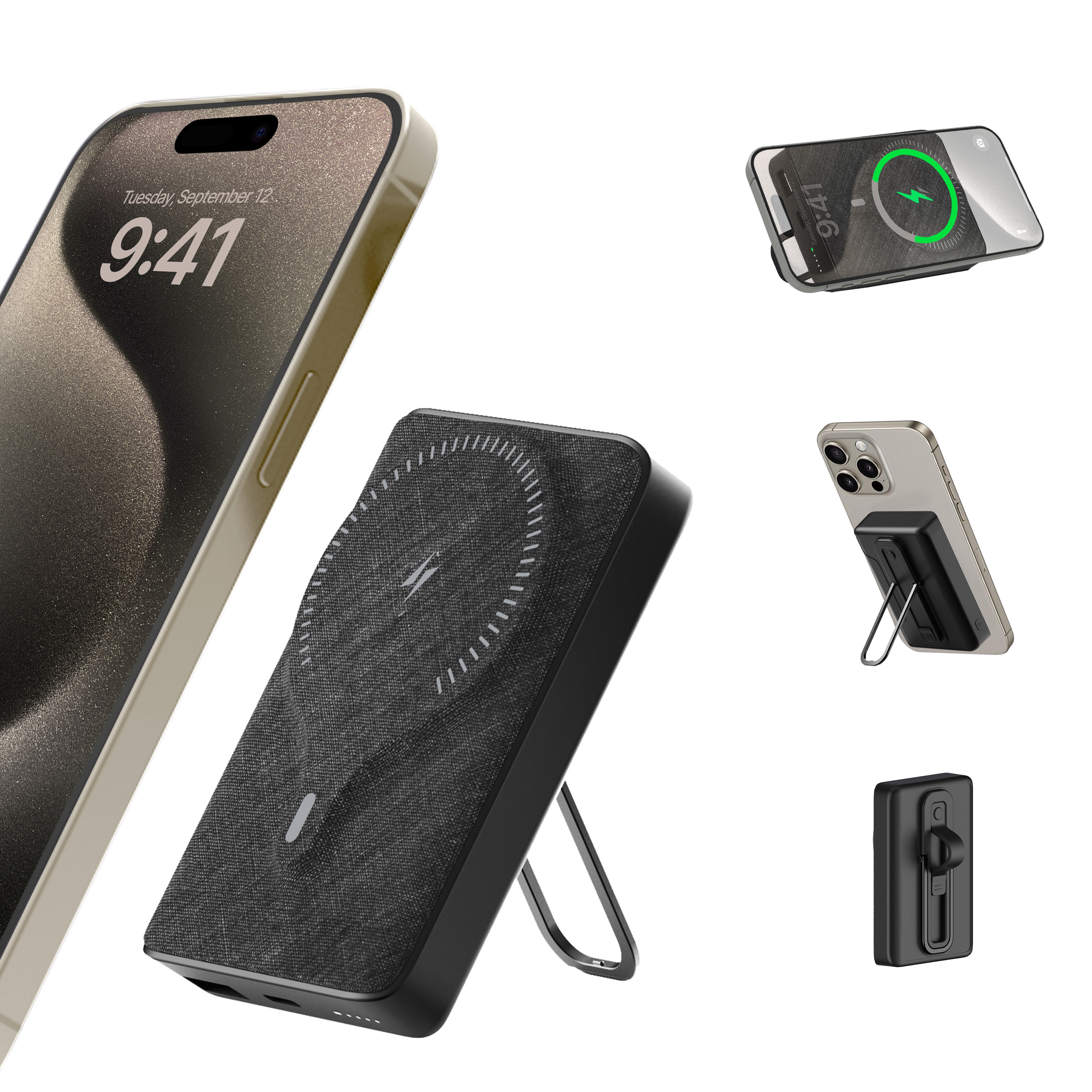 BRAVE 20W Magnetic 10,000 mAh Mini Power Bank with Kickstand & Grip – Black