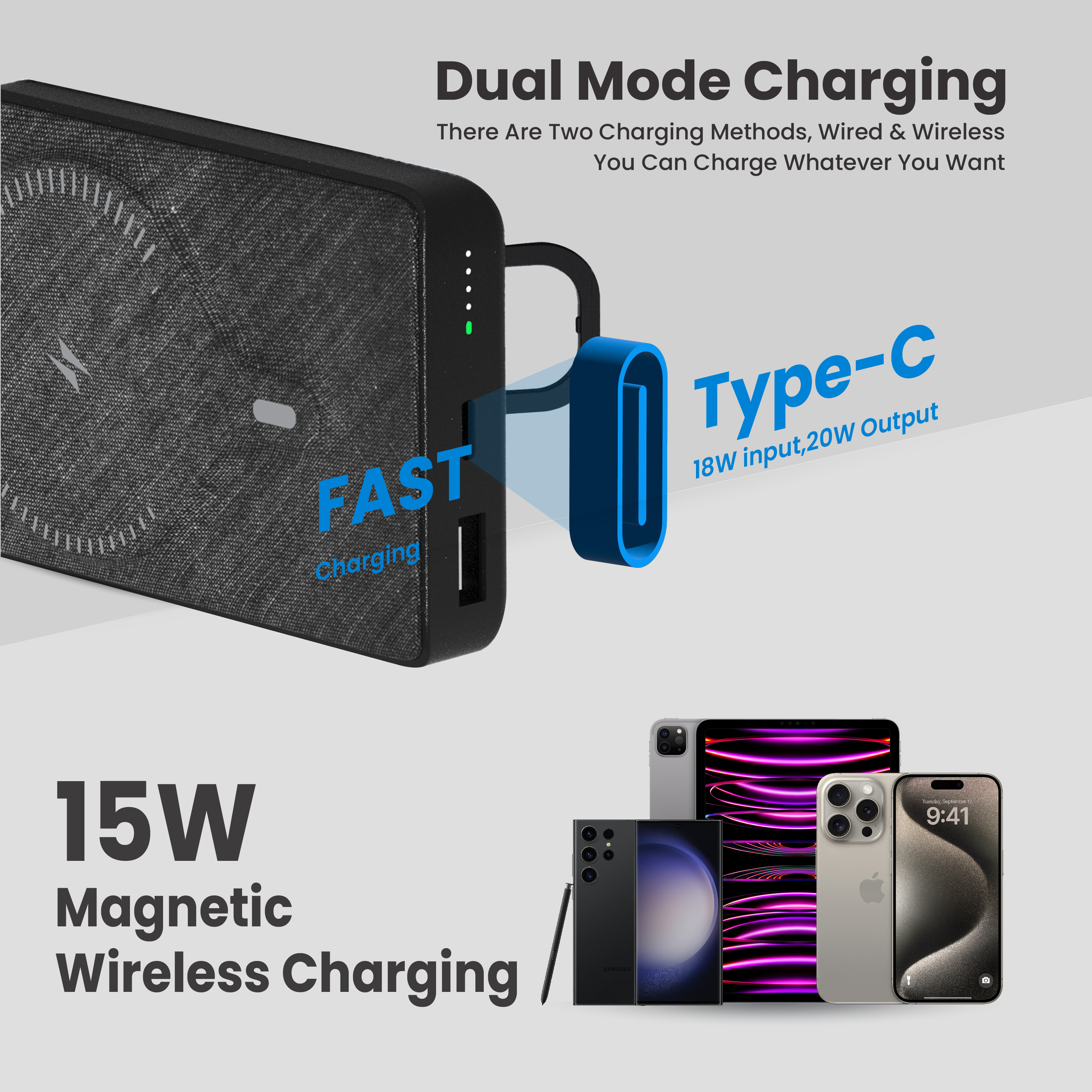 BRAVE 20W Magnetic 10,000 mAh Mini Power Bank with Kickstand & Grip – Black