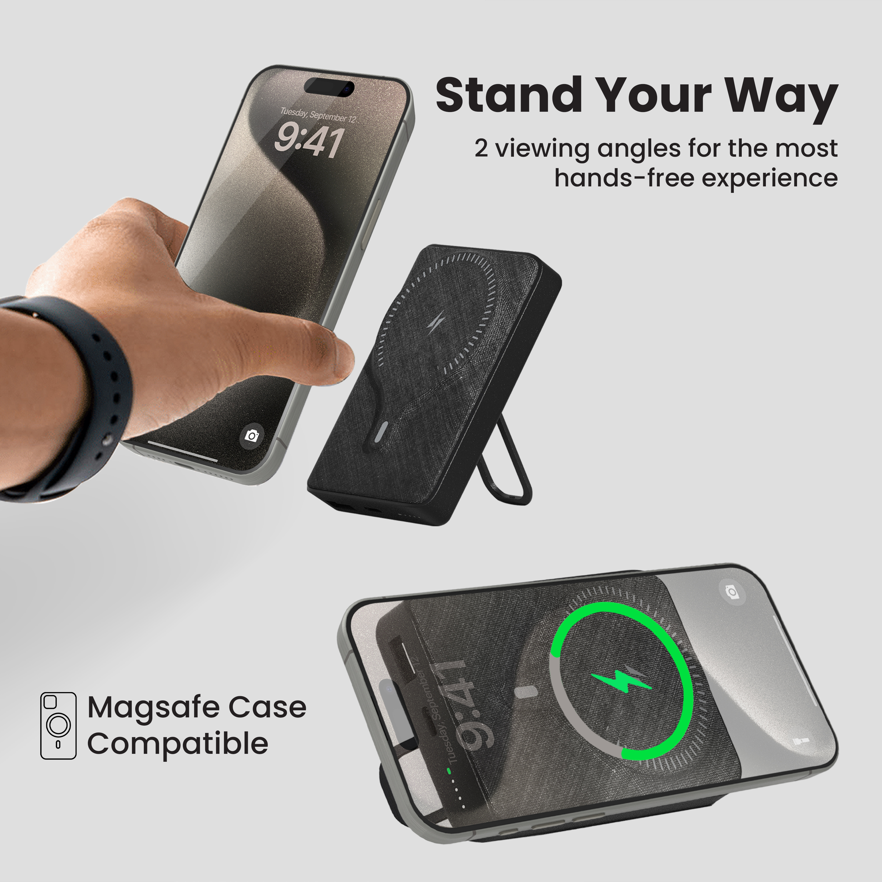 BRAVE 20W Magnetic 10,000 mAh Mini Power Bank with Kickstand & Grip – Black